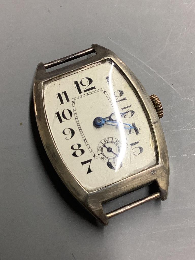 A gentleman's 1930's? Swiss 935 white metal manual wind wrist watch(no strap)